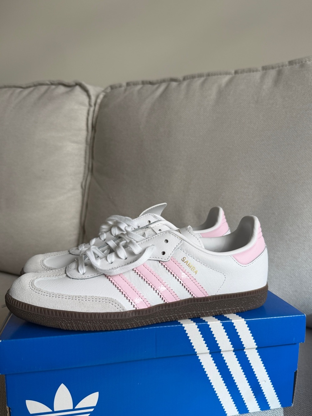 adidas White and Pink Samba Sneakers